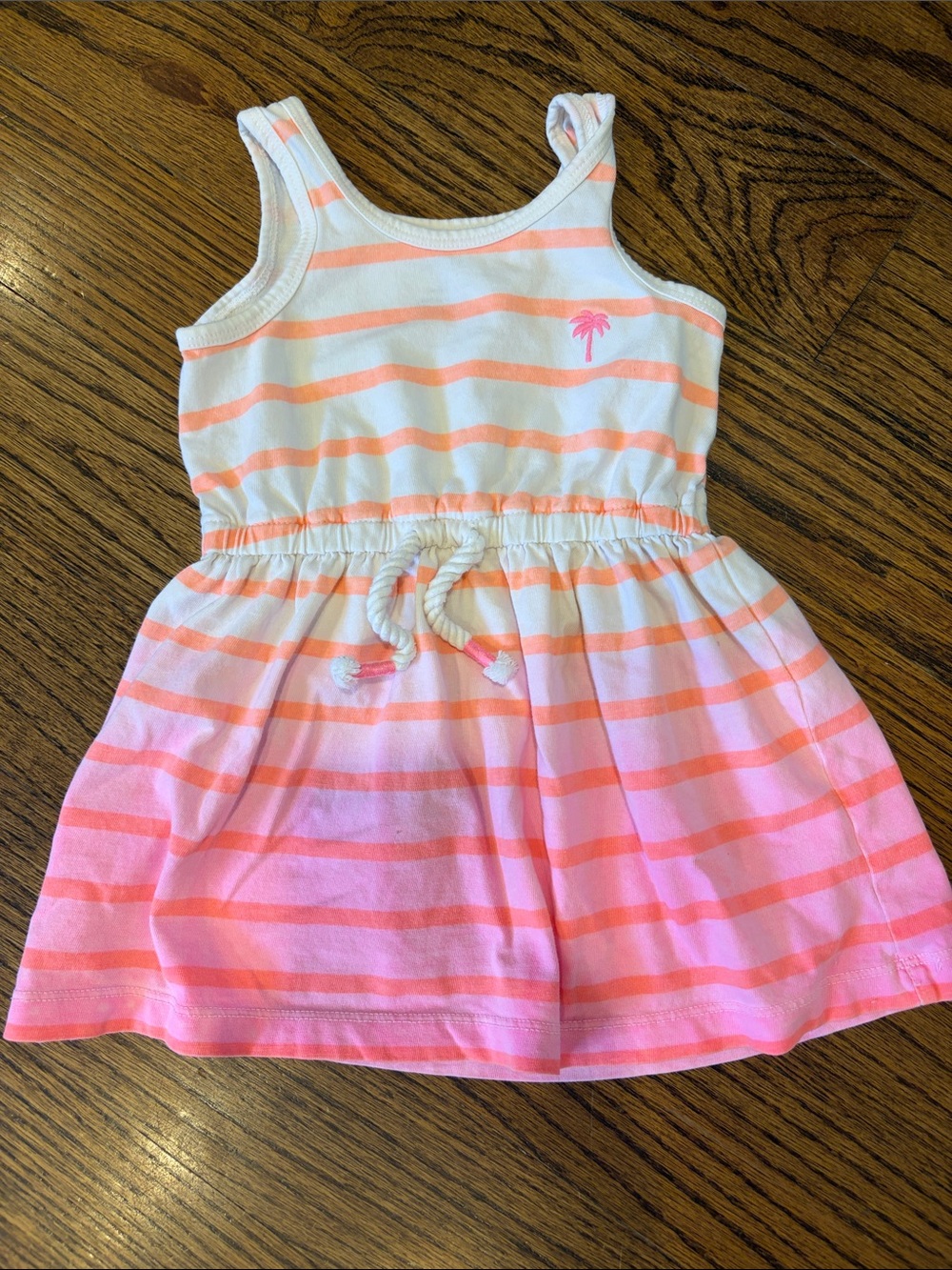 Carter's White & Coral Striped Tank Dress with Drawstring